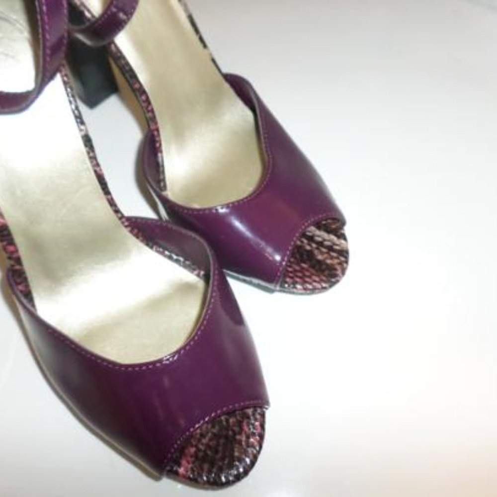 Wine/Burgundy Sby Sarkin Wine/Burgundy Croc Heels - Picture 7 of 7